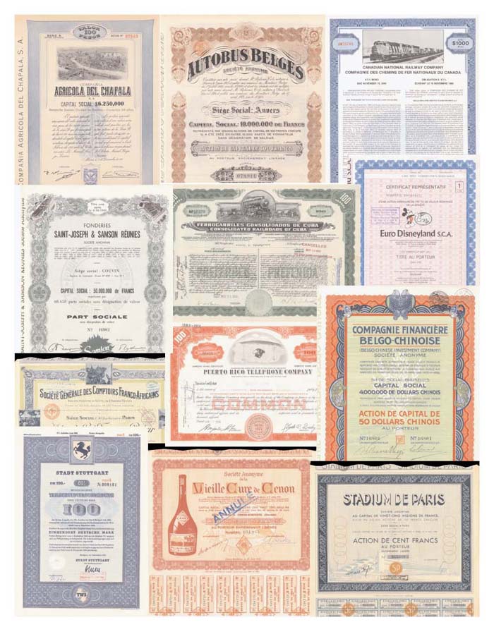 Collection of 12 Different Stocks or Bonds